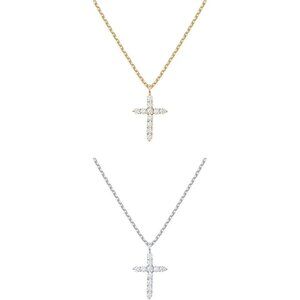 New  White & Yellow  14K Gold Plated Cubic Zirconia Cross Faith Pendant Necklace